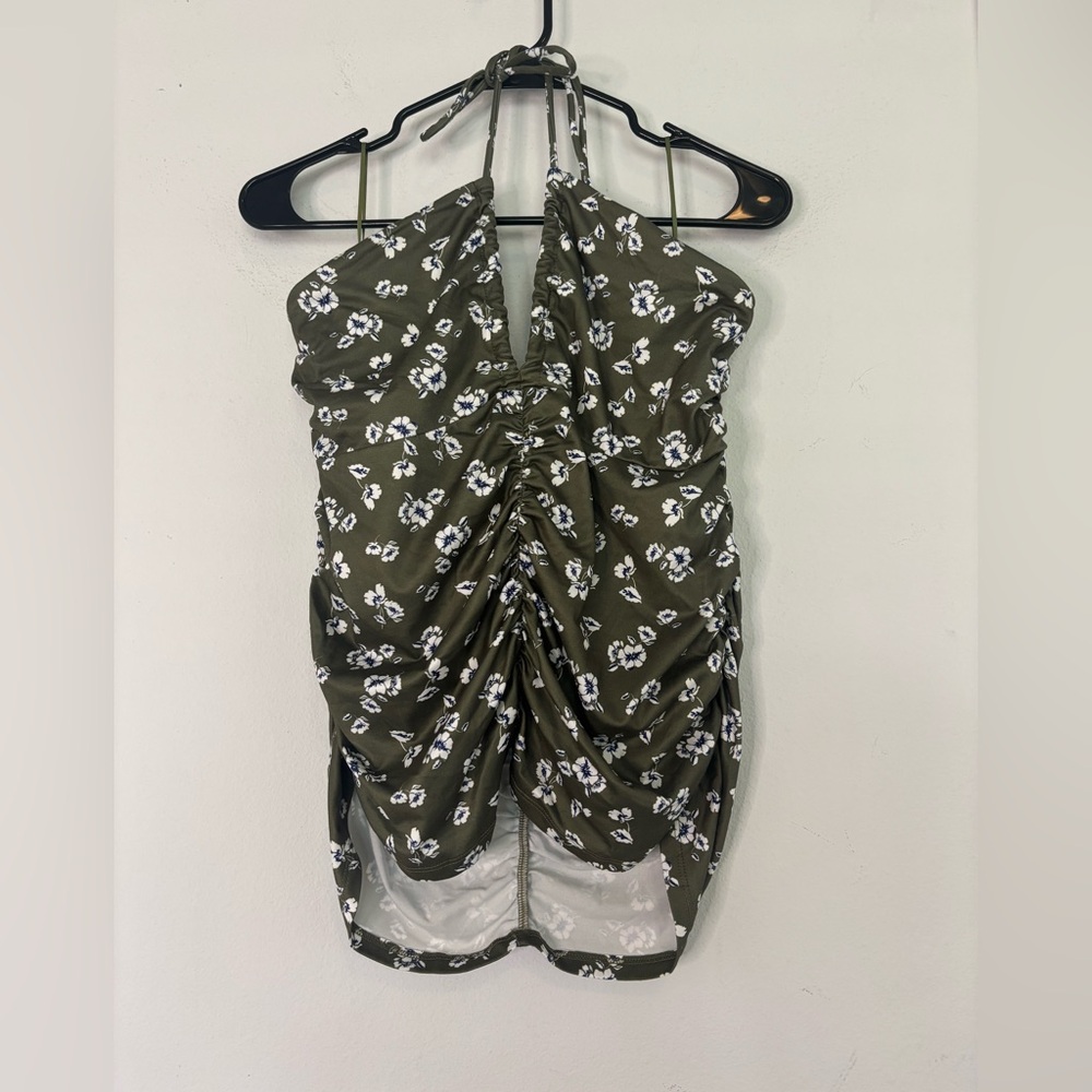 ANTHROPOLOGIE PLUS PORRIDGE NWT GREEN FLORAL ROUSCHE TUBE TOP SZ 1X